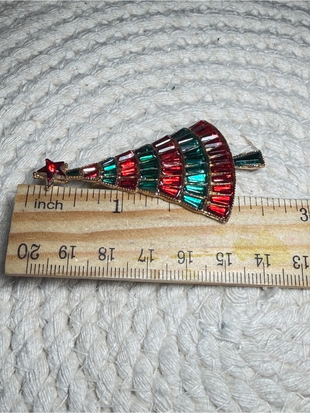 Christmas Tree Brooch Red Green Baguette Rhinestone Holiday Pin - Picture 5 of 6